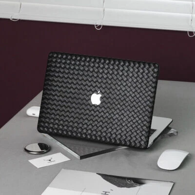 Funda Carcasa Cuero PU Tejida Trenza Negra para Apple MacBook Air MacBook Pro Foto 1 de 4