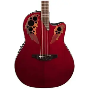 Ovation Celebrity Elite Super Shallow Acoustic-Electric Guitar, Ruby Red - Picture 1 of 4