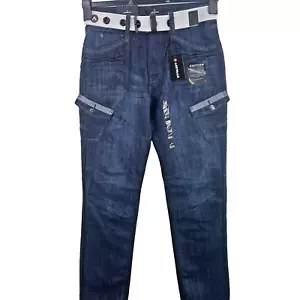 Airwalk Men’s Belted Cargo Jeans Dark Wash Size 30W L34, Blue - Picture 1 of 19