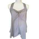 American Eagle Outfitters Womens Top Sz Small Halter V-Neck Sequin Sheer Gray