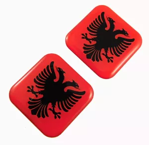 Albania flag Square Domed Decal Emblem car biker gel stickers 1.5" 2pc. - Imagen 1 de 2