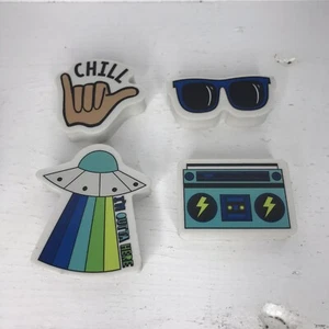 Yoobi Erasers Latex Free 4 Counts Cool Sunglasses Stereo Hand Etc. Blue Tones - Picture 1 of 7