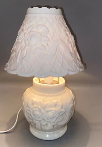 Vintage Floral Ceramic Lamp With Ceramic Lamp Shade Off- White Beautiful 11” - Picture 1 of 12