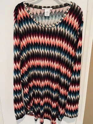 K. Jordan Plus Size 4X Zig Zag Colorful Long Sleeve Tee Stretch Top Shirt EUC - Image 1 of 4