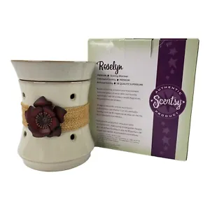 Scentsy Roselyn Wax Warmer Tan Metal Flower Rose Burlap Trim Retired New - Picture 1 of 16
