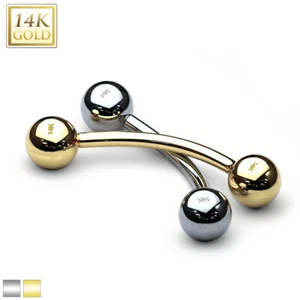 14K Gold Basic Curve Barbell Eyebrow Ring Lip Rook Daith Snug Piercing 16G - Picture 1 of 4