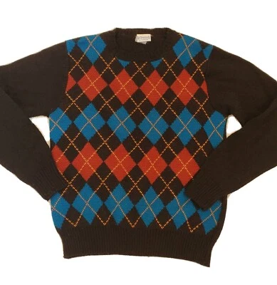 Suéter Preppy De Colección Para Hombres Negro Argyle Talla Pequeña Rockabilly Lana Dinero Antiguo Foto 1 de 4