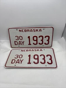 Vintage set of Nebraska 30 Day License Plates 1933 - Picture 1 of 6