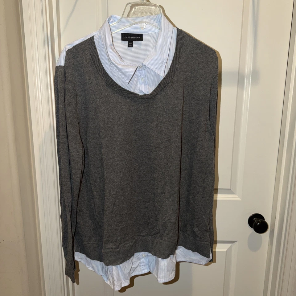 Blusa túnica Lane Bryant para mujer Plus 22/24 gris manga larga aspecto en capas NUEVA Foto 1 de 4