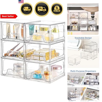 Storage Drawers Plastic Stackable Organizers Clear Acrylic for Makeup Kitchen - Image 1 of 4