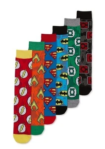 DC Justice League Men's Multi-Color 6-Pair Causal Crew Socks 6-Pack Size 8-12 - Picture 1 of 8