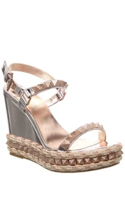 Christian Louboutin Pyraclou Metallic Spike Red Sole Wedge Sandals Vintage Rose - Bild 1 von 16