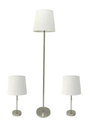 : Juego de lámparas de pie y mesa tradicionales de 3 piezas en metal níquel cepillado... Foto 1 de 4
