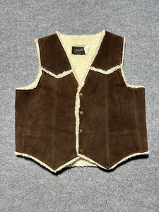 Wrangler 1970s Sherpa lined leather suede western vest size XL Men’s Cowboy  - Picture 1 of 5