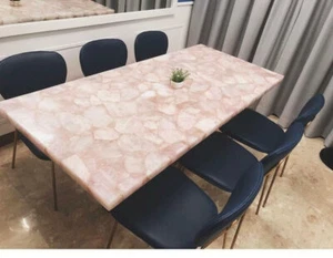 Natural Rose Quartz Dining Table, Handmade Furniture, Quartz Hallway Decors Tops - Picture 1 of 8