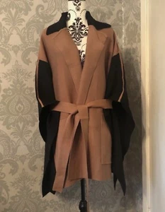 Badgley Mischka Colour Blocked Knitted Poncho with Belt and Pockets, Size L, Ne - Picture 1 of 9