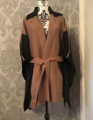Badgley Mischka Colour Blocked Knitted Poncho with Belt and Pockets, Size L, Ne - Image 1 of 4