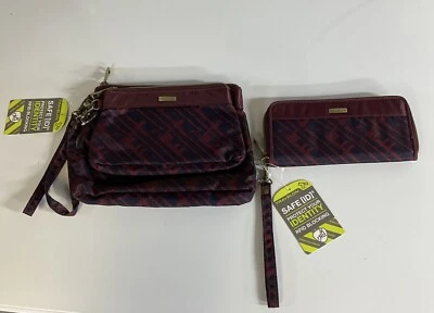 Travelon RFID 3 peças conjunto carteira de pulso e 2 bolsas de embreagem bolsas de viagem vermelhas e azuis - Imagem 1 de 4