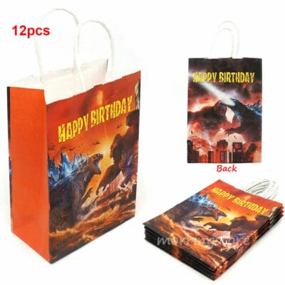 LITTLEDRAGONER 12PCS Godzilla VS Kong Party Paper Bags With Handles Kid Birthday Party Loot Bag