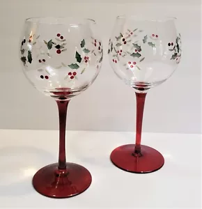 "Vasos de copa/vajilla de tallo pintados a mano Pfaltzgraff ""Winterberry"" pintados a mano 16 oz (2) - Imagen 1 de 6