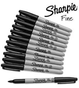 GENUINE Original Sharpie Black Marker Pens Fine Bullet Tip Permanent Markers  - Picture 1 of 4