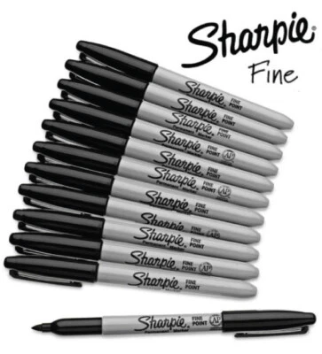 GENUINE Original Sharpie Black Marker Pens Fine Bullet Tip Permanent Markers  - Image 1 of 4