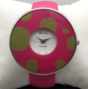 Geneva Watch Women 45mm Pink Polka Dot Silver Tone Bangle Band New Battery - Picture 1 of 14