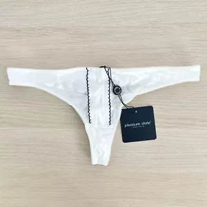 Pleasure State Faery Thong Size M Ecru Black Low Rise Silk Blend New - Picture 1 of 7