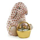 HEREND, BUNNY WITH BASKET of  EGGS PORCELAIN FIGURINE, RUST, FLAWLESS, $450