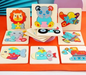 Kids Toy 3D Wooden Puzzle Jigsaw Board  Cartoon Animal Car Puzzles for Children - Picture 1 of 14