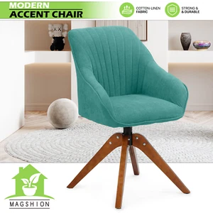 Upholstered Swivel Accent Chair Modern Home Office Armchair Wood Legs Turquoise - Picture 1 of 11