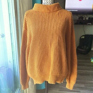 French Connection Chunky Knit Mock Neck Jumper Sweater Large Mustard Orange - Picture 1 of 6
