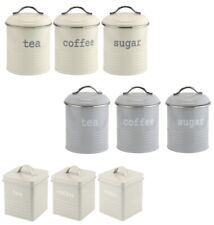 Set Of 3 Apollo Cream Square & Round Tea Coffee Sugar Kitchen Storage Canisters