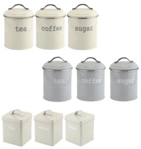 Set Of 3 Apollo Cream Square & Round Tea Coffee Sugar Kitchen Storage Canisters - Picture 1 of 6