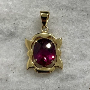 Colgante de oro de 18 quilates turmalina rosa rubelita corte a cuadros ornamentado oro amarillo 750 - Imagen 1 de 19