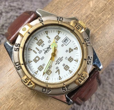 Винтажные мужские дайверские кварцевые аналоговые часы фристайл дата коричневая кожа 39 мм 7 1/4 дюйма - Изображение 1 из 4