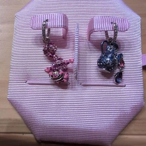 Swarovski Alice in Wonderland Earrings Pink & Blue Metal Hooks - Picture 1 of 5