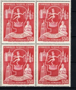 CHILE 1959 Human rights Shiva India 50p red MNH block of 4 - Picture 1 of 1