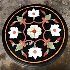 Black Marble Coffee Table Top Antique Pattern Inlay Work Side Table For Garden
