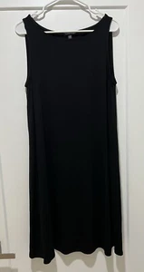 Eileen Fisher Black Ultra Lightweight Viscose Jersey Ballet Neck Sheath Dress M - Picture 1 of 5
