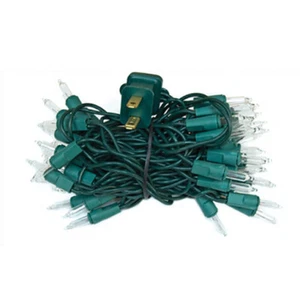 Light Set String Strand - Miniature Clear Bulbs - 50 CT - Green Cord - Christmas - Picture 1 of 1