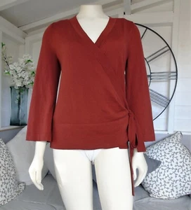 Boden braun Wickel Gürtel Cardigan Pullover Strick Top Wolle Baumwollmischung 12 - Bild 1 von 9