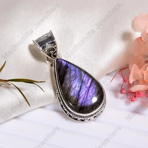 Lila Labradorit Vintage Edelstein 925 Sterling Silber Handarbeit Anhänger Schmuck - Bild 1 von 4