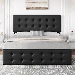 Full Size Bed Frame, Modern Upholstered Platform Bed Frame w/4 Storage Drawers - Picture 1 of 8