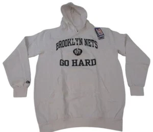 New Brooklyn Nets Go Hard Mens Sizes L-3XL-Tall White Majestic Hoodie - Picture 1 of 5
