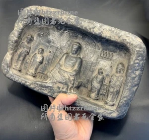 Statua Buddha cinese vecchia pietra intagliata santuario fede zen decorazione casa ufficio - Foto 1 di 5