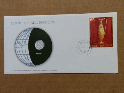 1975 ROMANIA 5 BANI ALUMINUM COIN UNC COINS OF ALL NATIONS COVER Cover