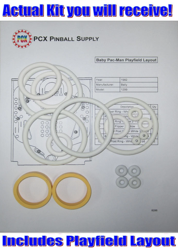 1982 Bally Baby Pac-Man Pinball Machine Rubber Ring Kit - Image 1 of 1