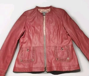 Bradley Bayou Vintage Salmon Pink 100% Leather Collared Full Zip Jacket. Size: L - Picture 1 of 7