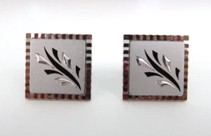 Vintage Men's Swank Silver Square Leaves Pattern with Black Detail Cufflinks - Picture 1 of 5